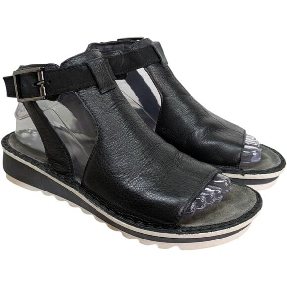 Black Leather Women's Sandals - Picture 2 of 12